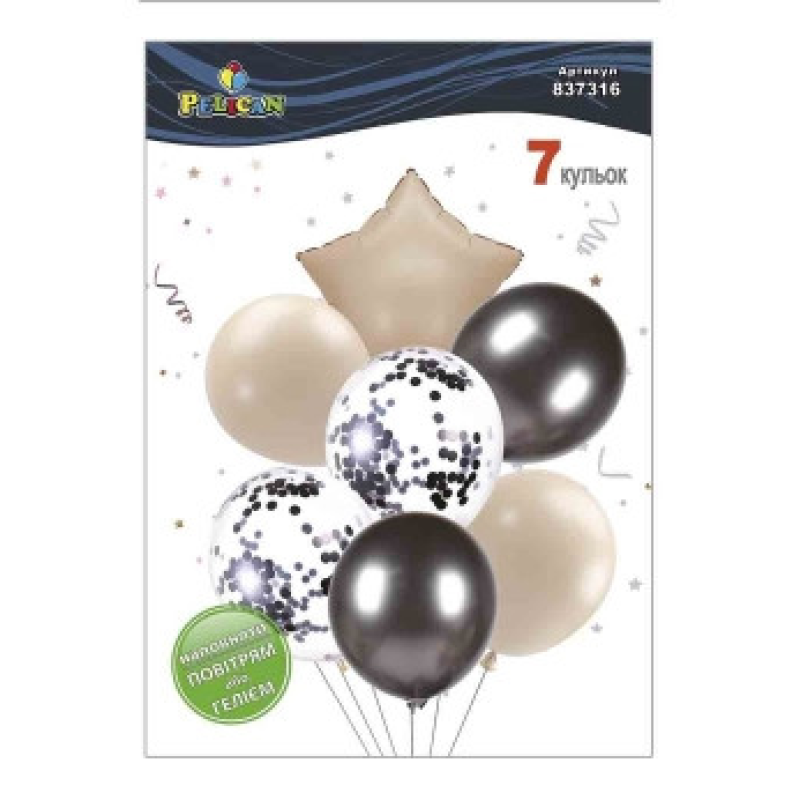 Набір із 7 кульок “Зірка, лате мікс із чорним хромом“ Pelican (837316) KNZ