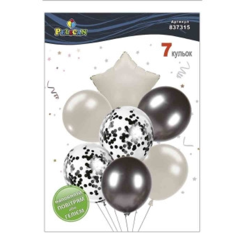 Набір із 7 куль “Зірка, чорно-молочний мікс із хромом“ Pelican (837315) KNZ