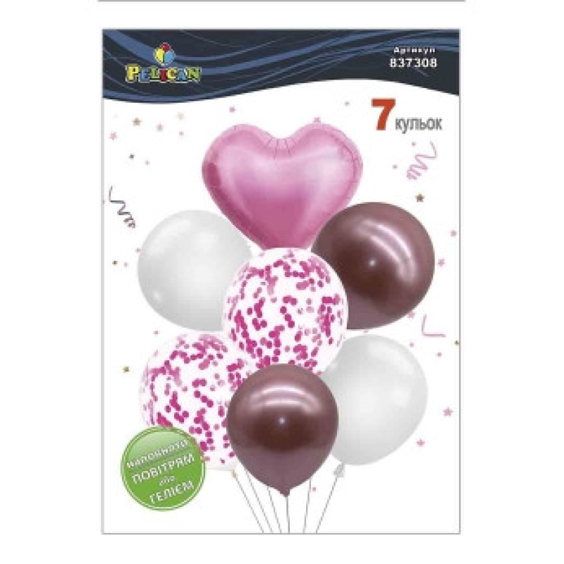 Набір із 7 кульок “Серце, біло-рожевий мікс із хромом“ Pelican (837308) KNZ