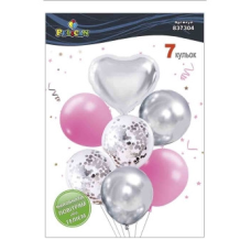 Набір із 7 кульок “Серце, срібний мікс із яскраво-рожевим“ Pelican (837304) KNZ