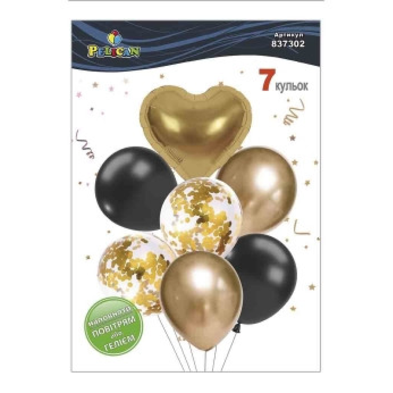 Набір із 7 куль “Серце, золотий мікс із хромом“ Pelican (837302) KNZ