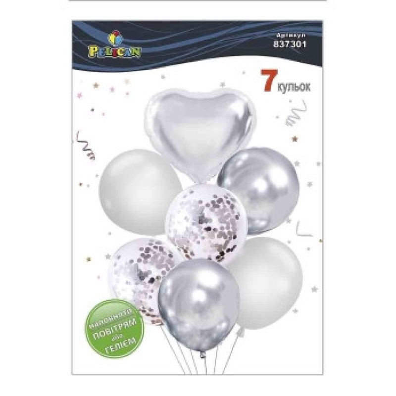 Набір із 7 кульок “Серце, срібний мікс із хромом“ Pelican (837301) KNZ