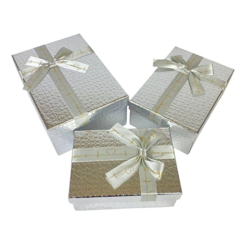 Набір коробок 3 шт прямокутні, 23 х 16 х 9,5 см Крокодил (10234-silver) KNZ