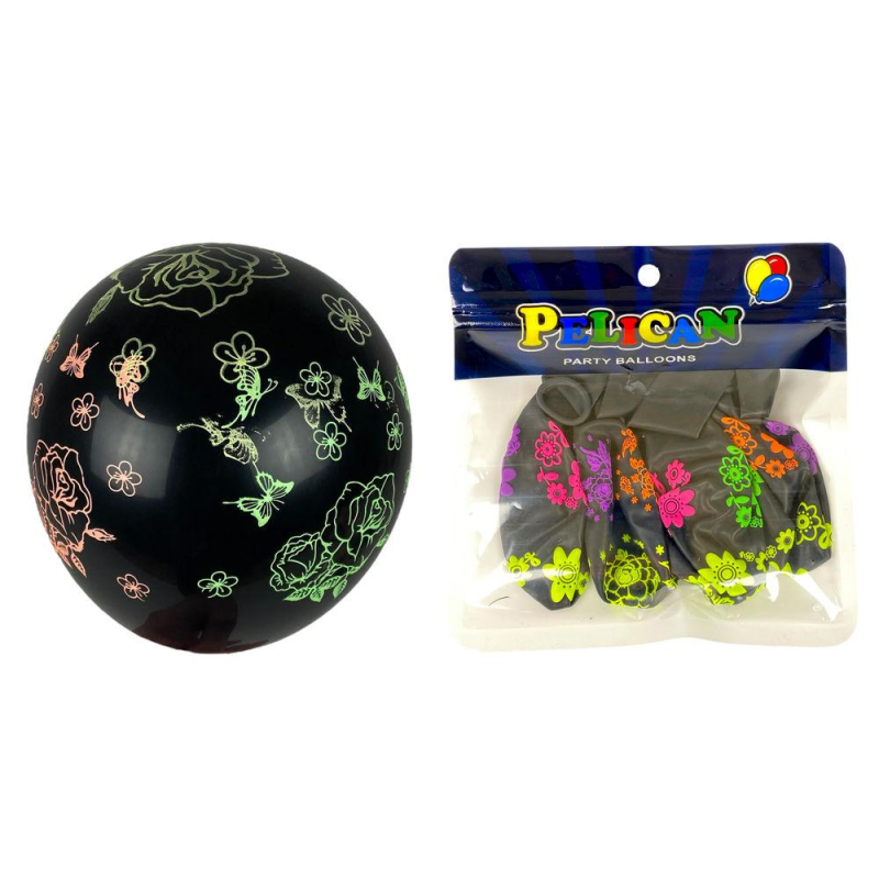 Кульки 12“ (30 см) “Яскраві квіти“ чорного кольору — 5 шт (1205С-500) KNZ Кульки 12“ (30 см) “Яскраві квіти“ чорного кольору — 5 шт (1205С-500) KNZ