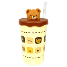 Склянка керамічний 450 мл із силіконовою кришкою і трубочкою “Ведмідь“ (513) KNZ