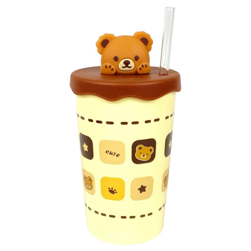 Склянка керамічний 450 мл із силіконовою кришкою і трубочкою “Ведмідь“ (513) KNZ Склянка керамічний 450 мл із силіконовою кришкою і трубочкою “Ведмідь“ (513) KNZ