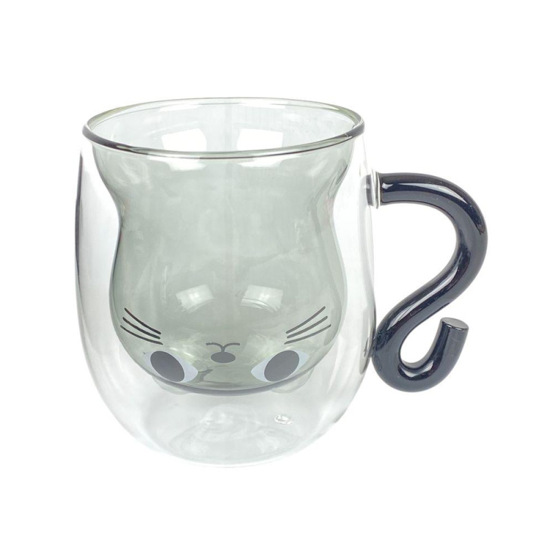 Чашка скляна з подвійним дном 250 мл “Кіт-чорний хвіст“ (250-2) KNZ