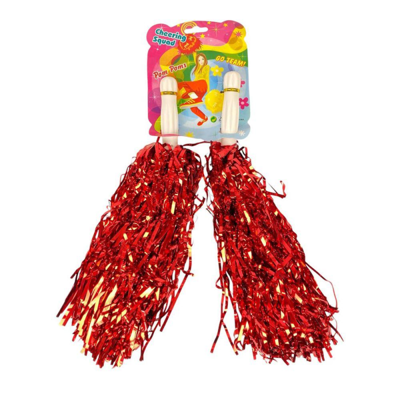 Помпони для чорнидингу та танців червоні 2 шт, з ручкою (0815-100 red) KNZ