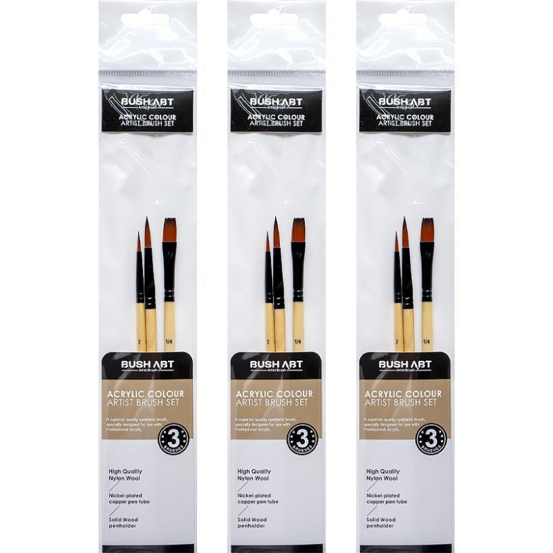 Набір пензлів художніх 3шт для акрилових фарб AS330-4 KNZ