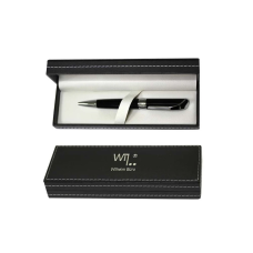 Ручка подарункова кулькова металева в чорному шкірозаміннику футлярі “Wilhelm Buro“ WB121 KNZ