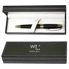 Ручка подарункова кулькова металева в чорному шкірозаміннику футлярі “Wilhelm Buro“ WB122 KNZ