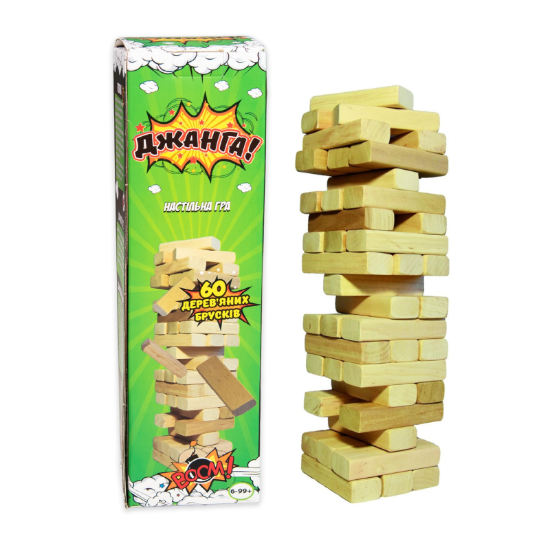 Настільна гра Дженга 60 дерев“яних брусків українською мовою Strateg 30771 Джанга KNZ