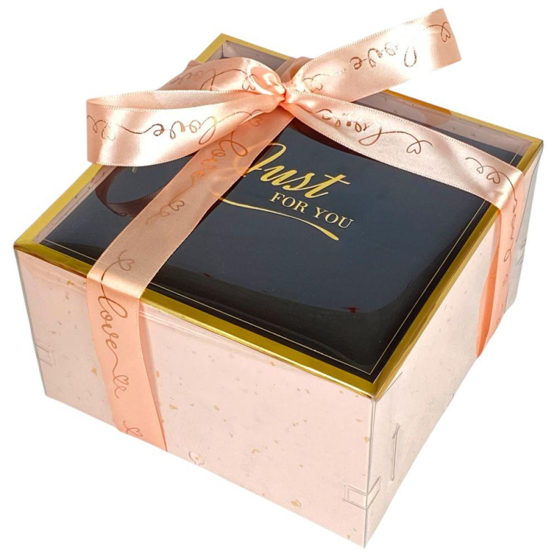 Коробка подарункова квадратна з прозорою кришкою і стрічками, набір — 3 шт (P3-003L) KNZ