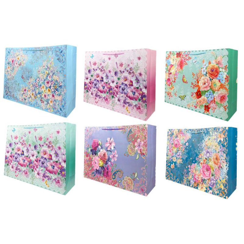 Пакет подарунковий “Квіти“, 210 г, 59 x 44 x 17см, 4 дизайни (YM 809-HLX/ YM-H-896-XL-) KNZ