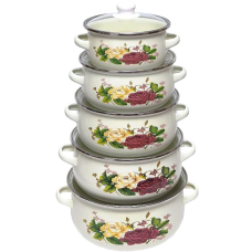 Набір емальованих каструль 5шт 1,1 л/1,6 л/2,3 л/3,1 л/4 л з кришками 673DG-003 KNZ