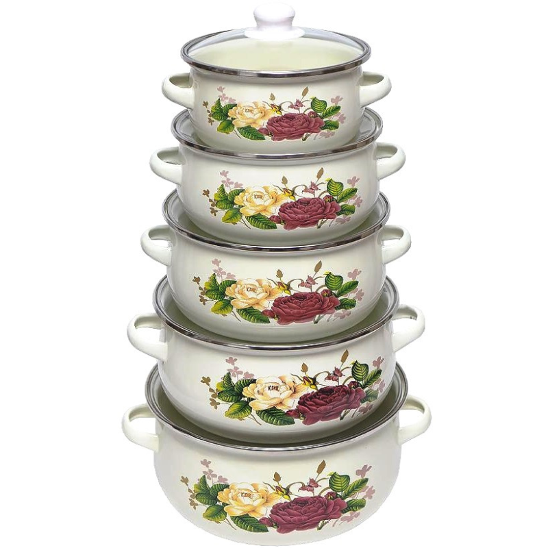 Набір емальованих каструль 5шт 1,1 л/1,6 л/2,3 л/3,1 л/4 л з кришками 673DG-003 KNZ Набір емальованих каструль 5шт 1,1 л/1,6 л/2,3 л/3,1 л/4 л з кришками 673DG-003 KNZ