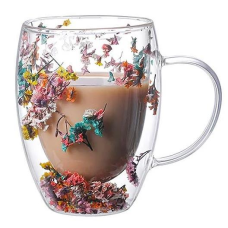 Чашка з подвійним дном 250мл скло з квітами KNZ
