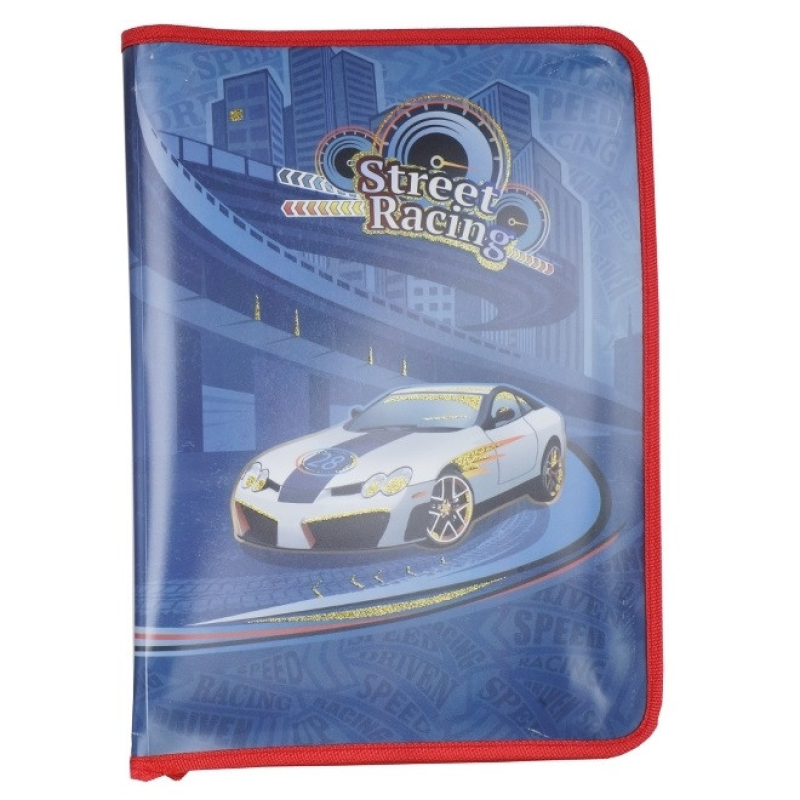 Папка А4 пластикова на змійці з глітером з червоним кантом Kidis “STREET RACING“ 7472 KNZ Папка А4 пластикова на змійці з глітером з червоним кантом Kidis “STREET RACING“ 7472 KNZ