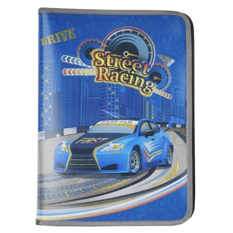 Папка А4 пластикова на змійці з глітером з сірим кантом Kidis “STREET RACING“ 7472 KNZ Папка А4 пластикова на змійці з глітером з сірим кантом Kidis “STREET RACING“ 7472 KNZ