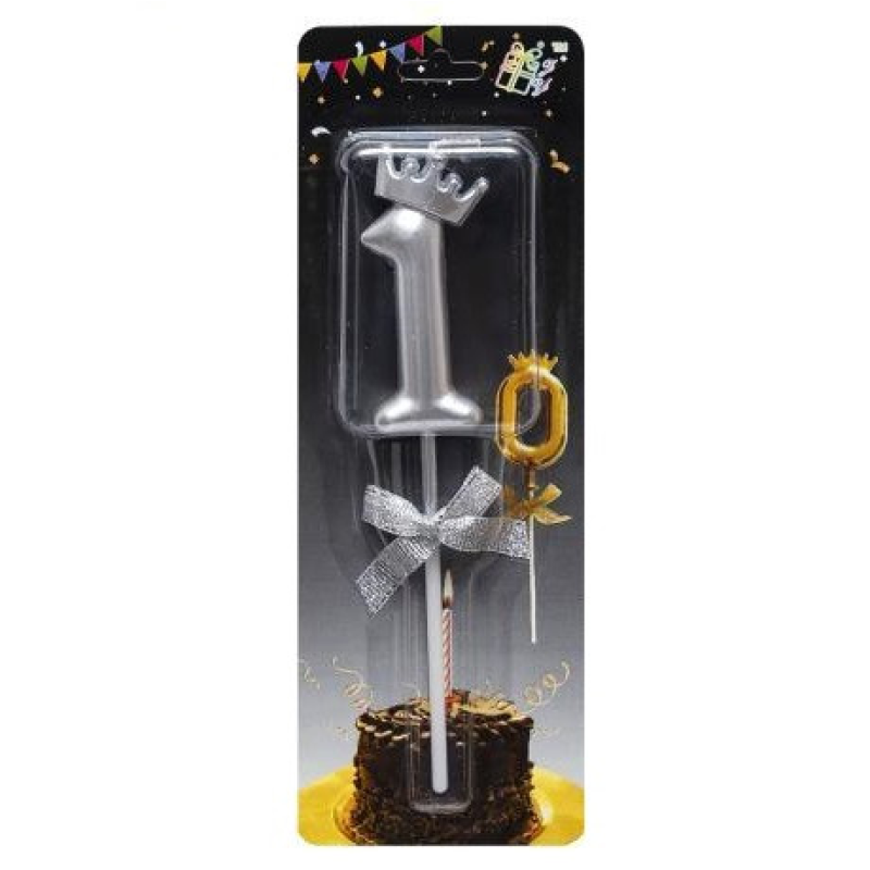 Свічка-цифра “1“ з короною 5,5см СРІБЛО JY-1064 KNZ