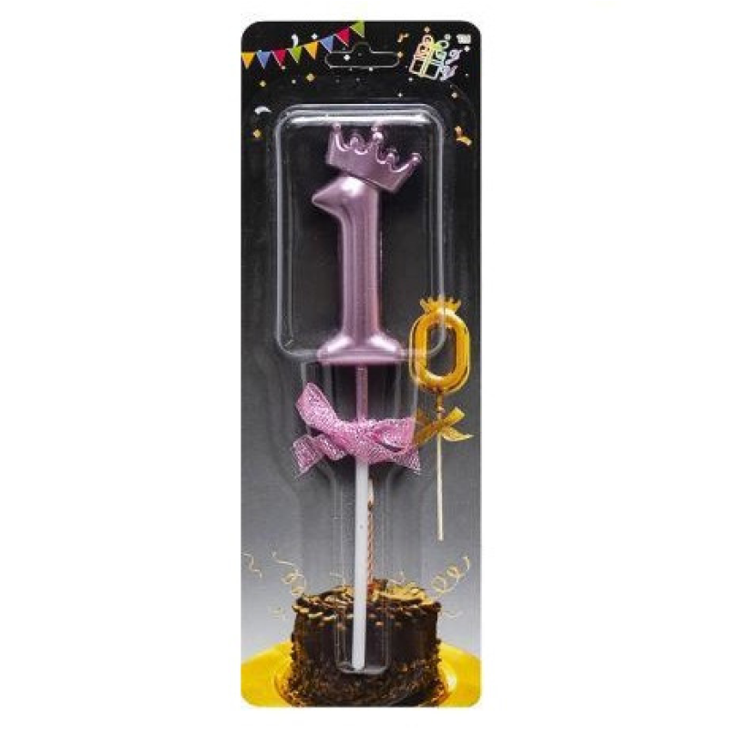 Свічка-цифра “1“ з короною 5,5см РОЖЕВА JY-1064 KNZ