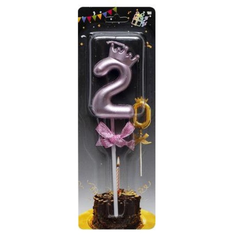 Свічка-цифра “2“ з короною 5,5см РОЖЕВА JY-1064 KNZ