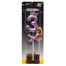 Свічка-цифра “3“ з короною 5,5см РОЖЕВА JY-1064 KNZ