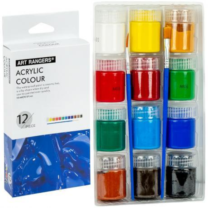 Фарба акрилова 15мл “Art Ranger“ 12 кольорів “Acrylic“ з пензлями A12015-1 KNZ