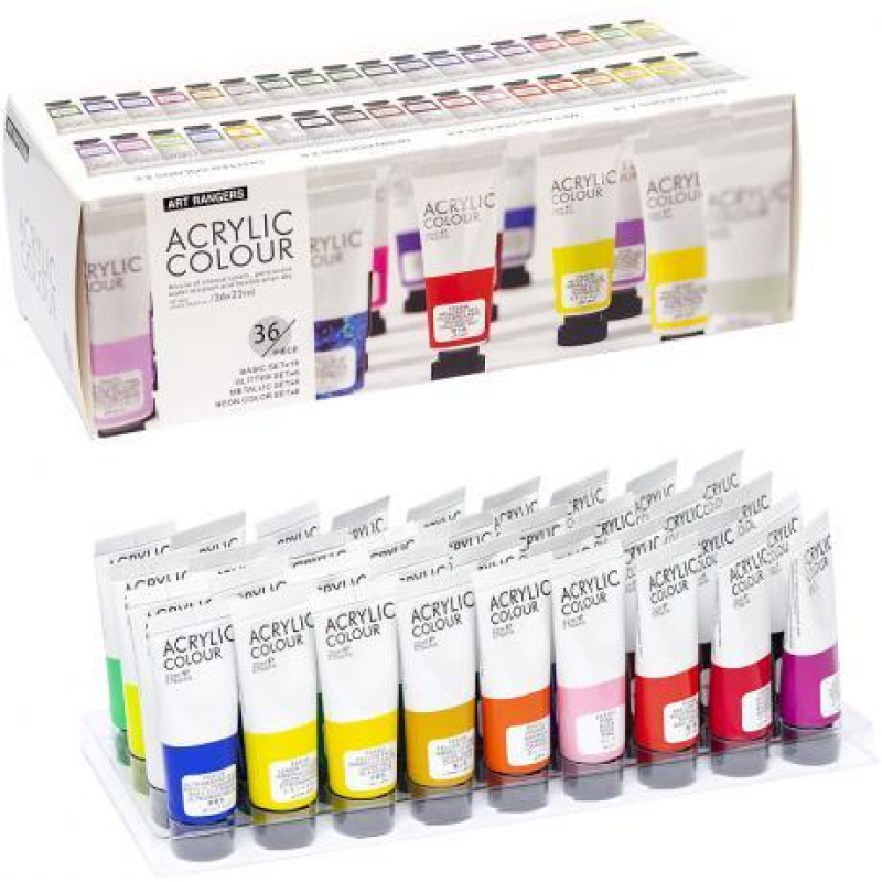 Фарба акрилова 22мл “Art Ranger“ 36 кольорів “Acryliс neon/matallic/glitter/regular “ FEA3622T-2 KNZ