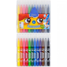 Фломастери MARCO 12 кольорів, пензлик, у пластиковому футлярі (легко змиваються) 1633-12РВ KNZ