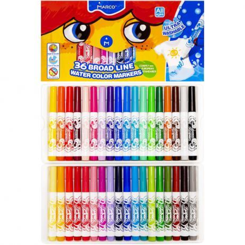 Фломастери MARCO 36 кольорів товсті в картонній упаковці (змивні, антибактеріальні) 1632-36CB KNZ