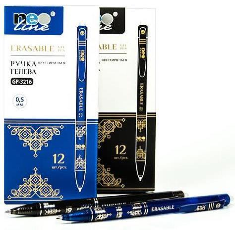 Ручка «пише-стирає» чорна гелева з гумкою Neoline GP-3216 KNZ