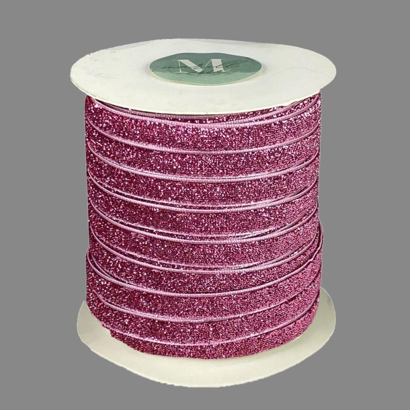 Оксамитова стрічка з люрексом 1,0 см х 50 ярдів Рожевий Marill (D00710-18)