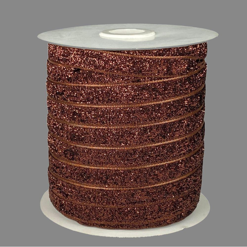 Оксамитова стрічка з люрексом 1,0 см х 50 ярдів Коричневий Marill (D00710-14)