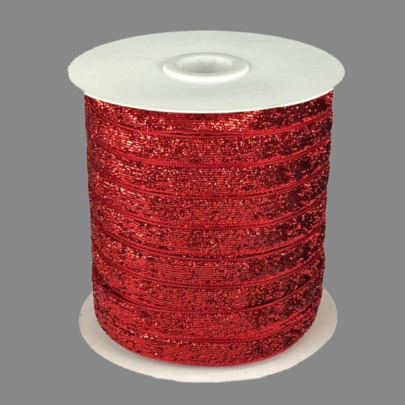 Оксамитова стрічка з люрексом 1,0 см х 50 ярдів Червоний Marill (D00710-16)