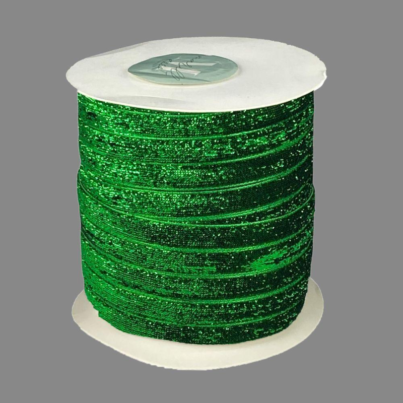 Оксамитова стрічка з люрексом 1,0 см х 50 ярдів Зелений Marill (D00710- 06)