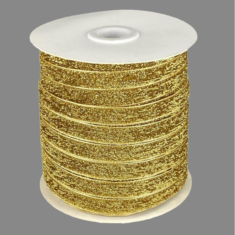 Оксамитова стрічка з люрексом 1,0 см х 50 ярдів Золотий Marill (D00710-gold)