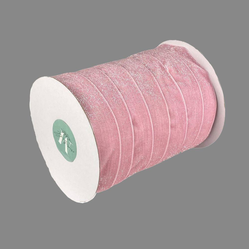 Оксамитова стрічка блискуча 2,5 см х 50 ярдів Рожевий Marill (D16725- pink)