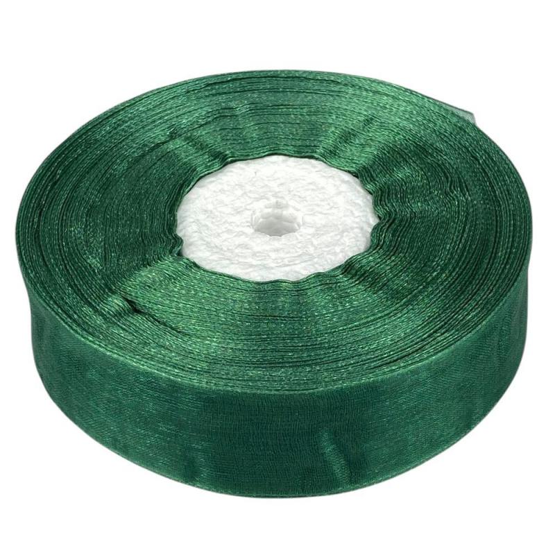 Стрічка з органзи темно-зелена 2,5 см х 50 ярдів Зелений Marill (D02025-bk11)
