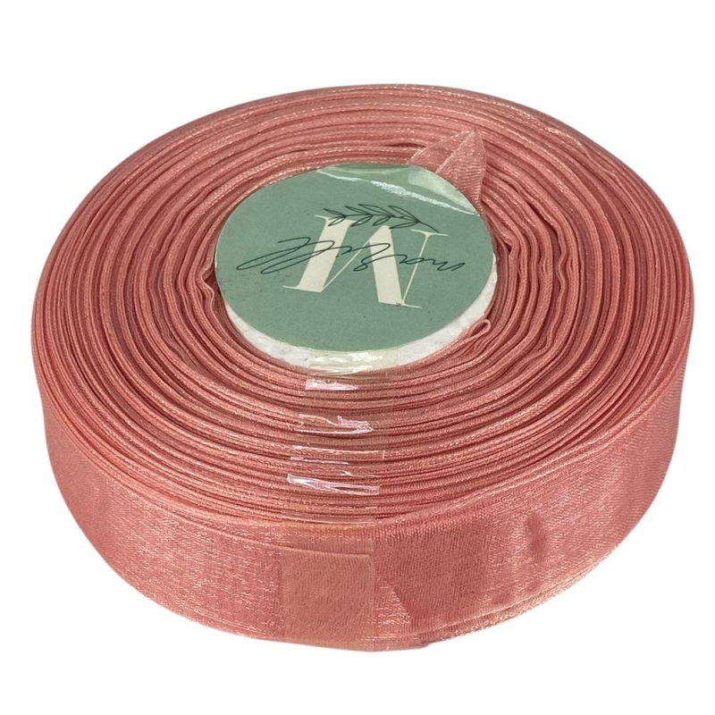 Стрічка з органзи пудра 2,5 см х 50 ярдів Рожевий Marill (D02025-1041)