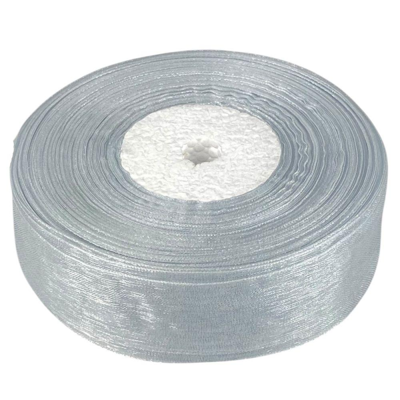 Стрічка з органзи сіра 2,5 см х 50 ярдів Сірий Marill (D02025-bk38)