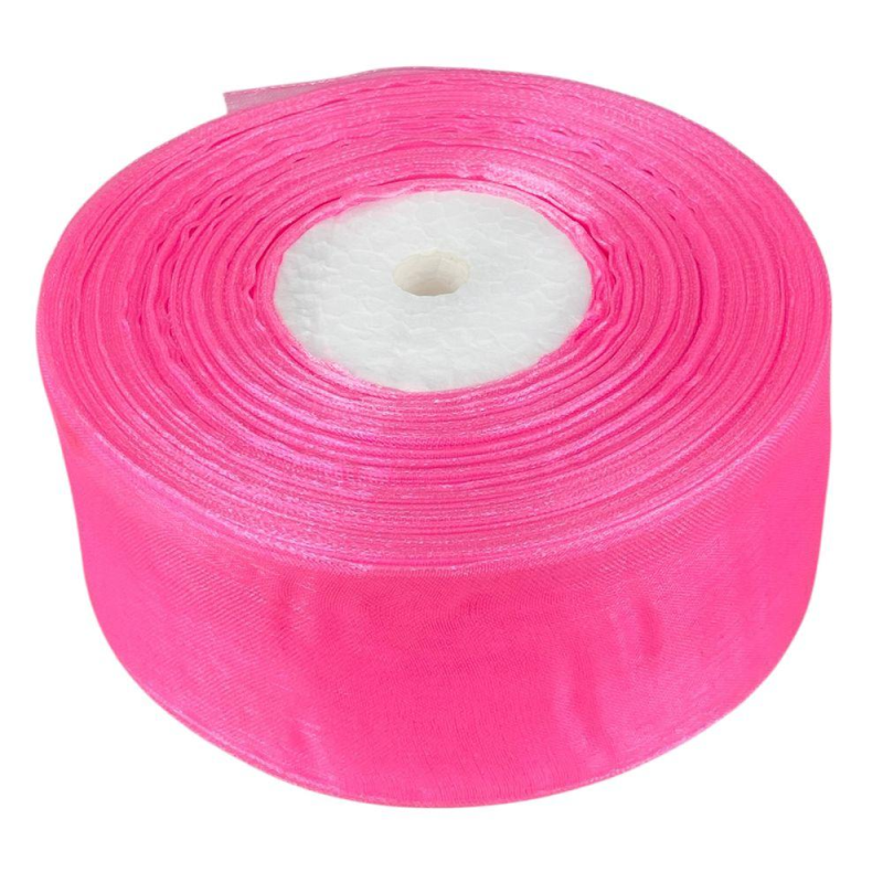 Стрічка з органзи яскраво рожева 4,0 см х 50 ярдів Рожевий Marill (D02040-005)