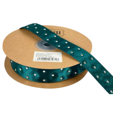 Атласна стрічка 2,5 см х 18 м зі стразами темно-зелена (D19125-A2-131)