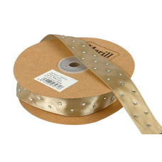 Атласна стрічка 2,5 см х 18 м зі стразами бежева (D19125-A2-076)