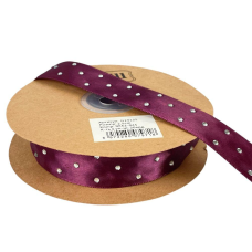 Атласна стрічка 2,5 см х 18 м зі стразами вишнева (D19125-A2-045)