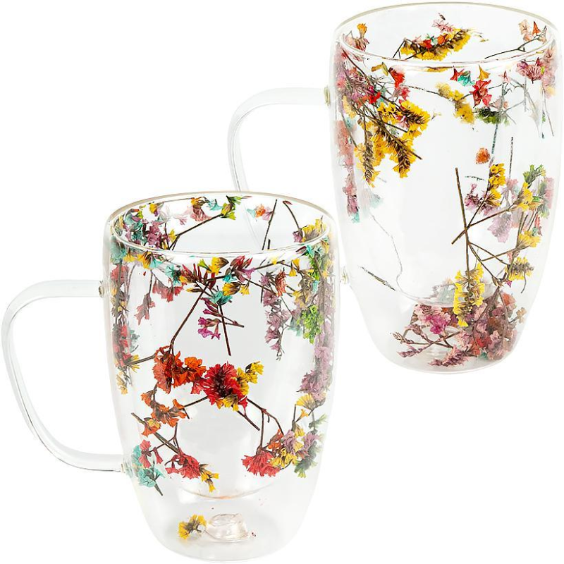 Чашка з подвійним дном 450мл скло з квітами KNZ