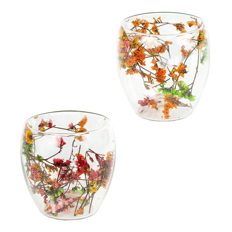 Склянка з подвійним дном 250мл скло з квітами KNZ