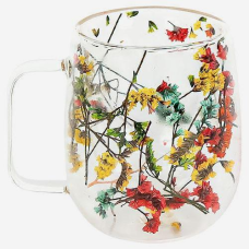 Чашка з подвійним дном 250мл скло з квітами NEW KNZ