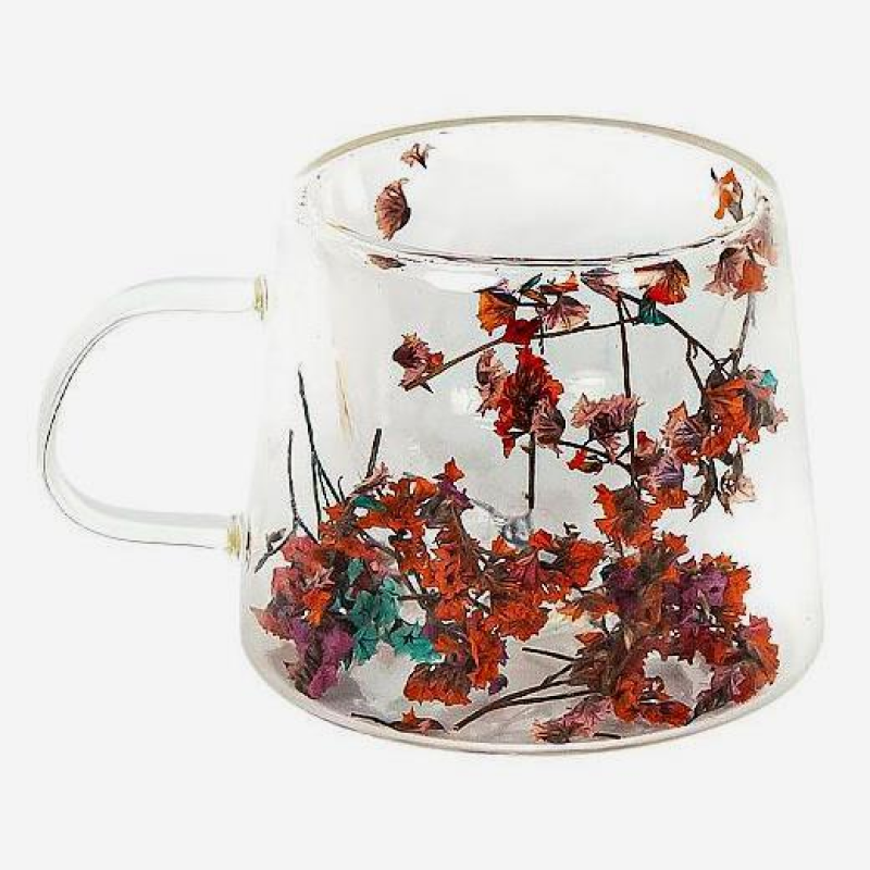 Чашка з подвійним дном 200мл скло з квітами KNZ