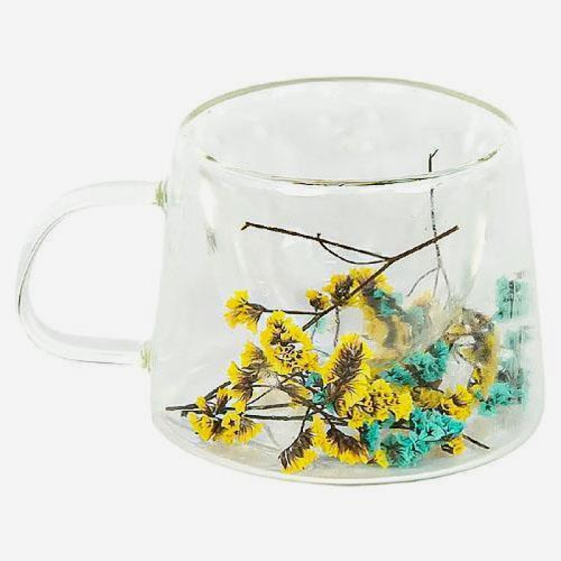 Чашка з подвійним дном 200мл скло з квітами “Патріотична“ KNZ